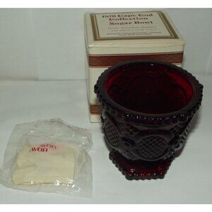 Avon 1876 Cape Cod Ruby Red Glass Sugar Bowl (3.25" tall) sachet packets box